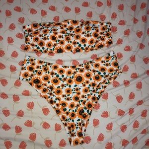 Zaful Sunflowers Bandeau Bikini 0XL NEW